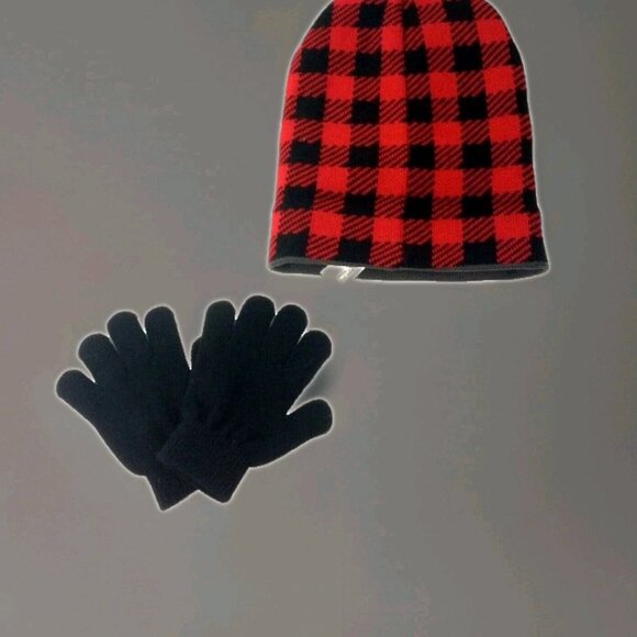 Spotted Zebra Boy's PLAID SKI MONSTER Hat Cap & Mitten  (4-7 Years). - Picture 2 of 5